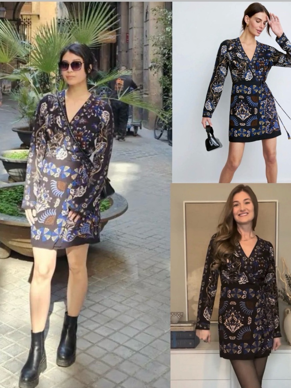 Farm Rio Arabesque Wrap Mini Dress Long Sleeve Floral Print Dress in Navy Sz XL
